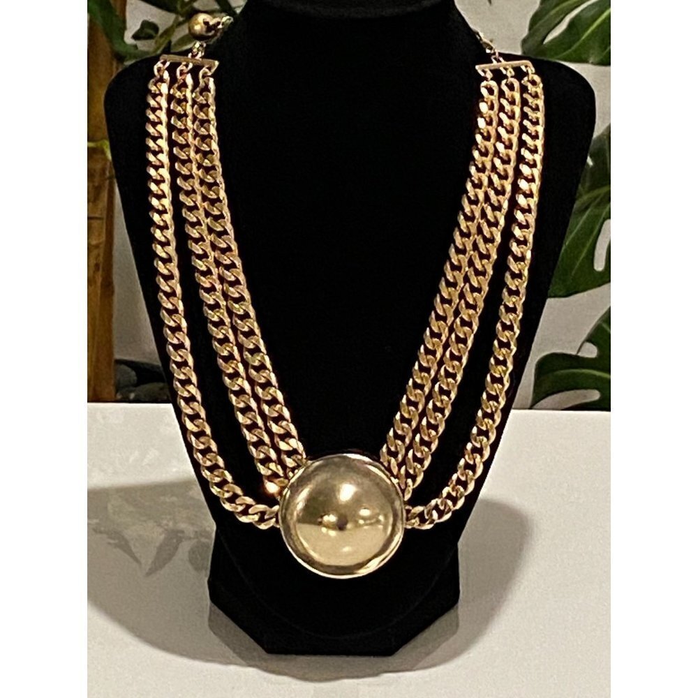 Erwin‎ Pearl Signed Vintage Gold Tone Multi-Strand Curb Chain Necklace w Pendant